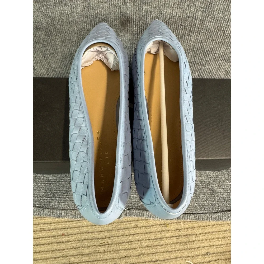 NWB Marc Fisher LTD Damaria Woven Leather Pointed Toe Flats Medium Blue 9M